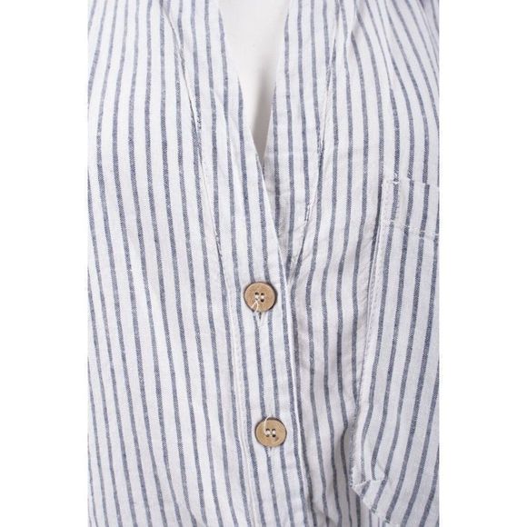 Zara Womens Knotted Blouse Top L White Gray Striped Button Front 2949/027 NWT - Picture 5 of 6